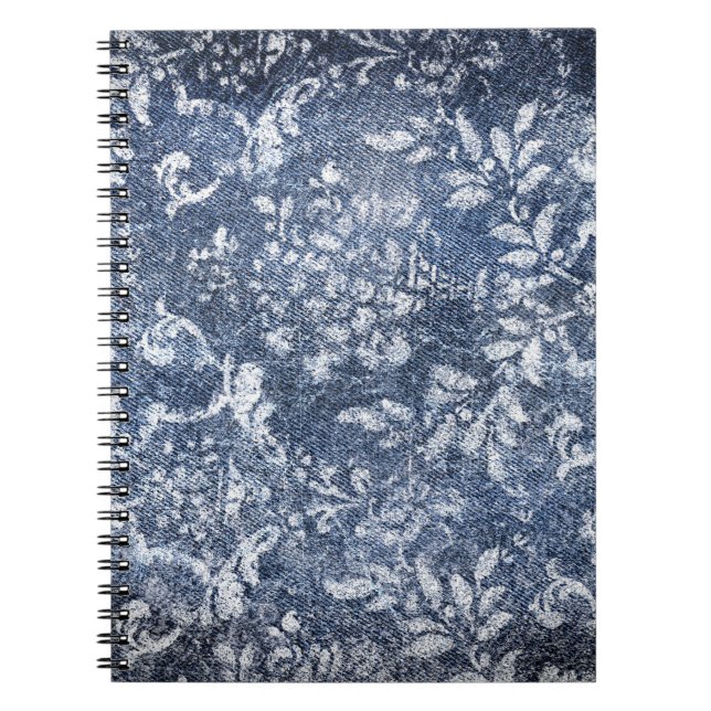 Tona Blommigt Denim: Grått texturerad bakgrund Anteckningsbok (Framsidan)