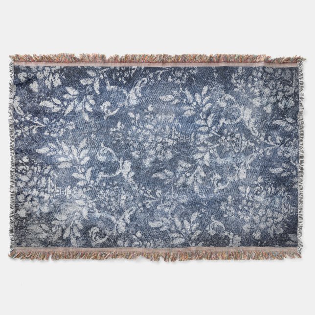 Tona Blommigt Denim: Grått texturerad bakgrund Filt (Framsidan)