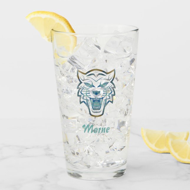 Tonad blå tiger silhouette monogram glaskopp (Framsida Ice)
