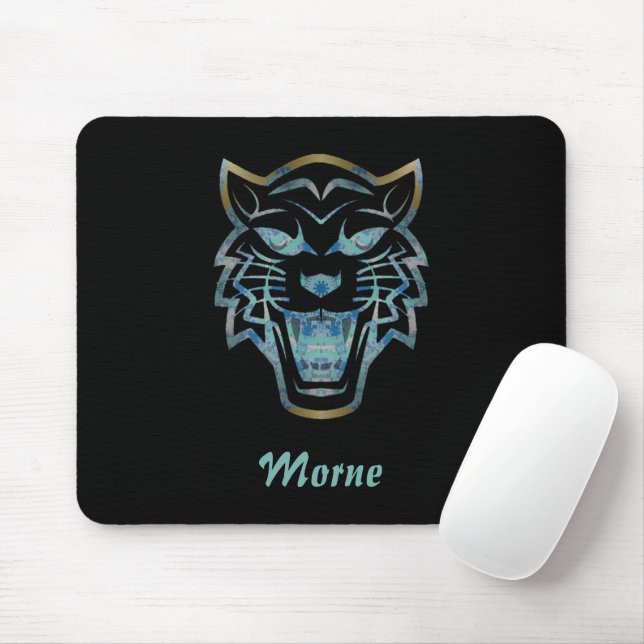 Tonad blå tiger silhouette monogram musmatta (Med mus)
