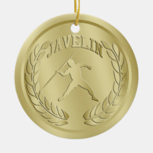 Tonad medaljprydnad för Javelin guld Julgransprydnad Keramik
