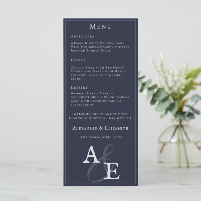 Tonaktig, minimalistisk Monogram Bröllop Meny (Stående Fram)