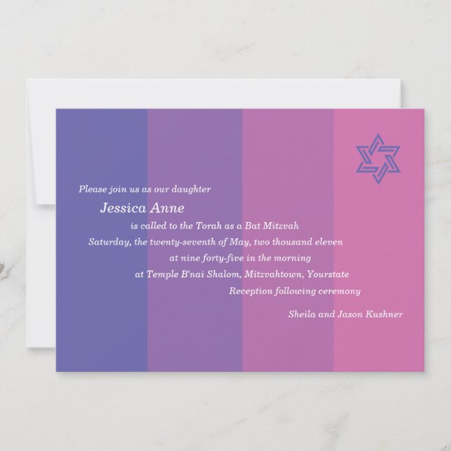 Tonal purpurfärgad bat mitzvah inbjudan (Framsida)