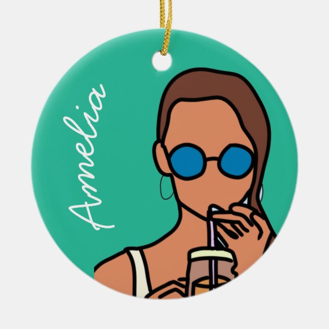 Tonåring av dagligt te för att dricka bubblor julgransprydnad keramik (Framsidan)