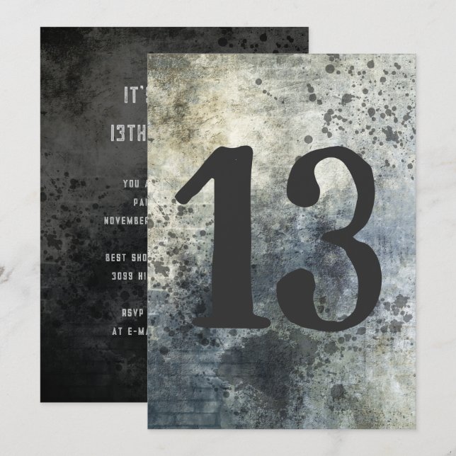 Tonåring Boy Sons Birthday Grunge Distress Inbjudningar (Fram/baksida)