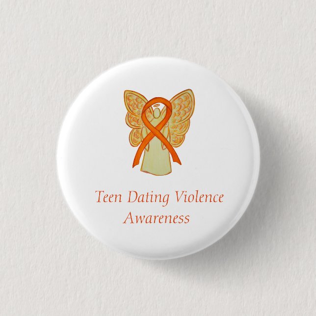 Tonåring Dating Violence Awareness Angel Ribbon Pi Knapp (Framsida)
