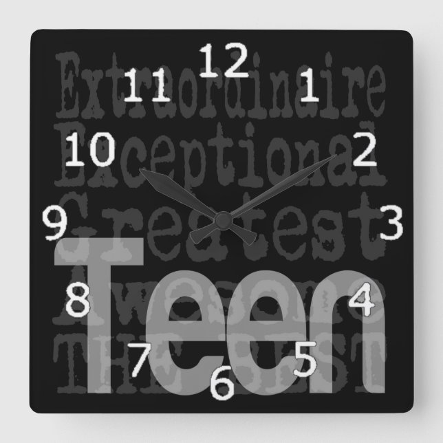 Tonåring Extraordinaire Fyrkantig Klocka (Framsida)