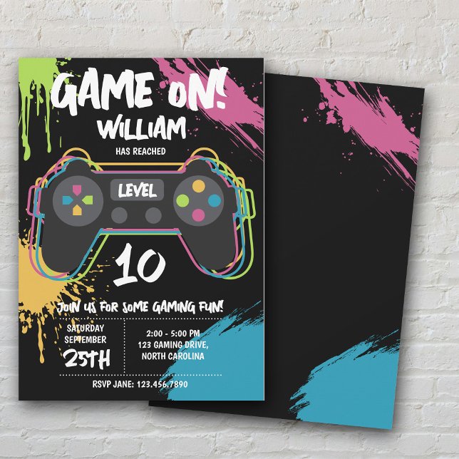 Tonåring Gaming Spelare Video Game Graffiti Födels Inbjudningar (Teen Gaming Gamer Video Game Graffiti Birthday Invitation)