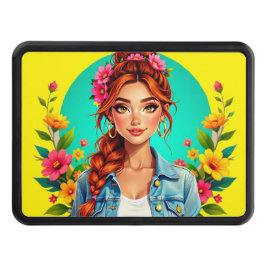 Tonåring Girl Aesthetic - Blommigt Tecknad Porträt Dragkroksskydd