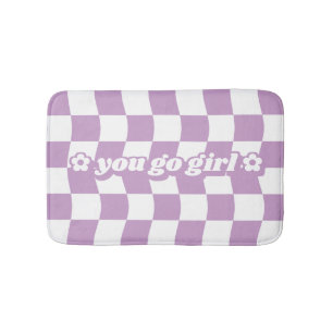 Tonåring Girl Lila White Checkerboard Mönster Slog Badrumsmatta