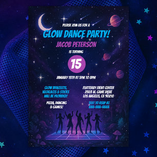 Tonåring Glow Space Dance Party med Silhouettes Inbjudningar