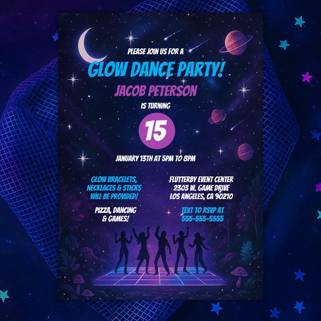 Tonåring Glow Space Dance Party med Silhouettes Inbjudningar (Teen Glow Space Dance Party with Silhouettes Invitation
)