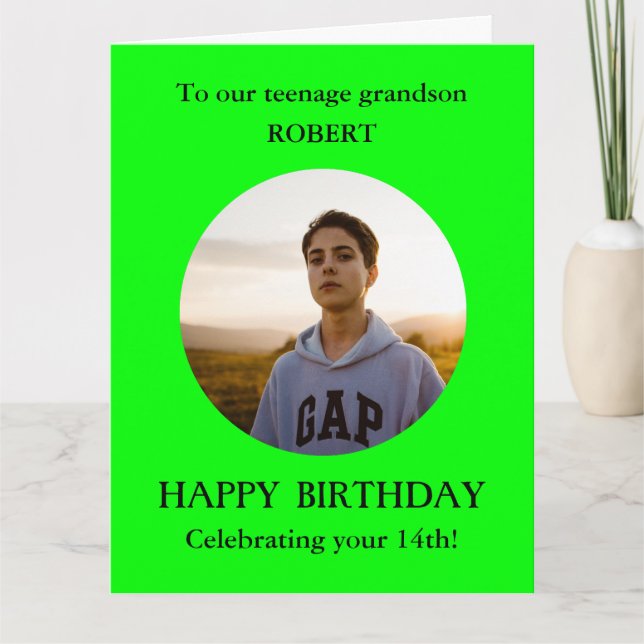 Tonåring Grandson Photo 14th BIG Birthday Card Kort (Framsida)