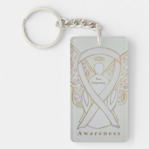 Tonåring Gravid Angel Awareness Ribbon Keychain