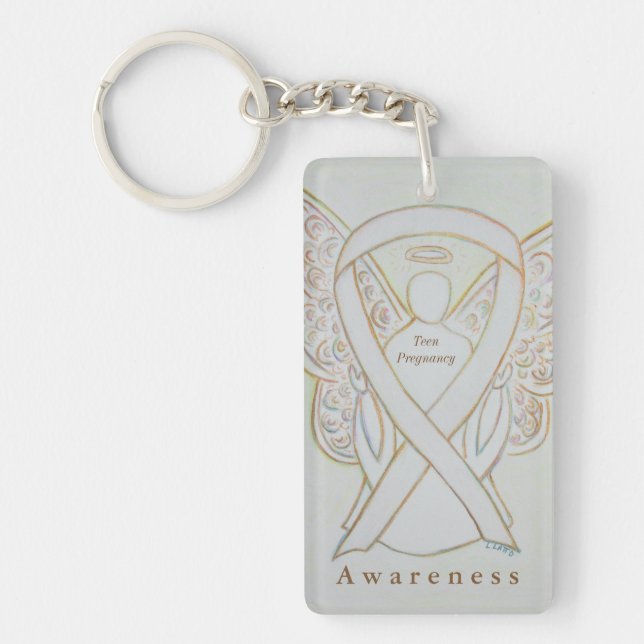 Tonåring Gravid Angel Awareness Ribbon Keychain (Framsidan)