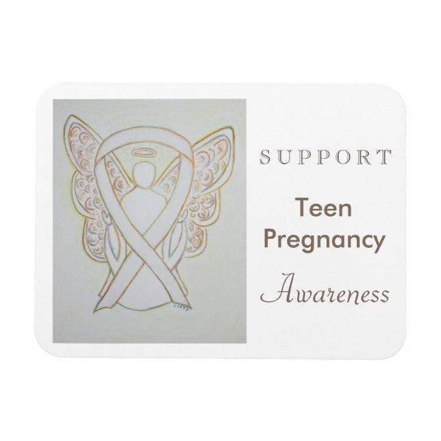 Tonåring Gravid Awareness White Ribbon Angel Magne Magnet (Horisontell)