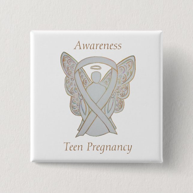 Tonåring Gravid Awareness White Ribbon Angel Pin Knapp (Framsida)