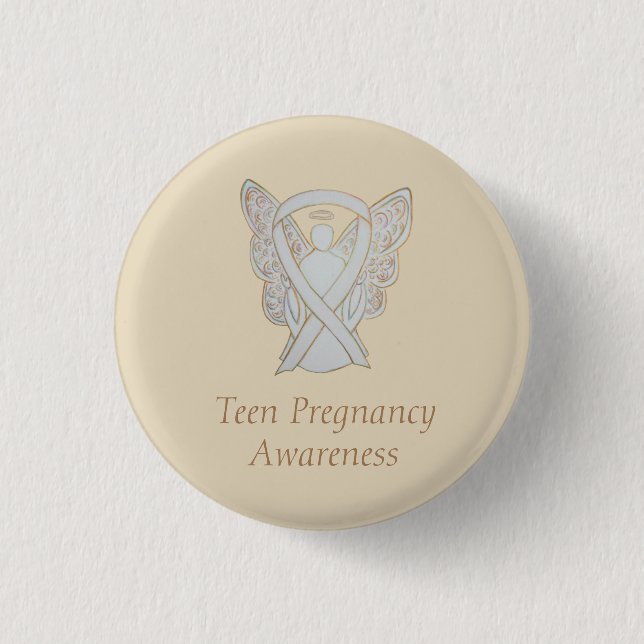 Tonåring Gravid Awareness White Ribbon Angel Pin Knapp (Framsida)