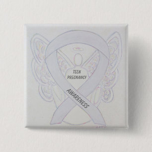 Tonåring Gravid Awareness White Ribbon Angel Pin Knapp
