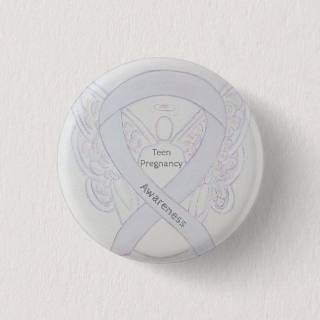 Tonåring Gravid Awareness White Ribbon Angel Pin Knapp (Framsida)