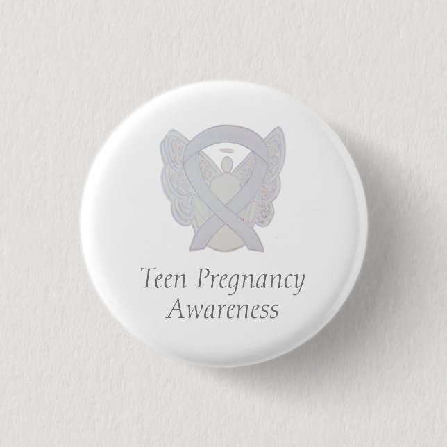 Tonåring Gravid Awareness White Ribbon Angel Pin Knapp (Framsida)