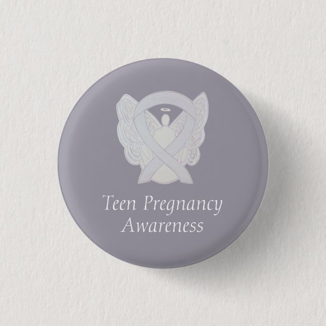 Tonåring Gravid Awareness White Ribbon Angel Pin Knapp (Framsida)