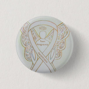 Tonåring Gravid Awareness White Ribbon Angel Pin Knapp