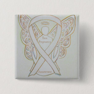 Tonåring Gravid Awareness White Ribbon Angel Pin Knapp