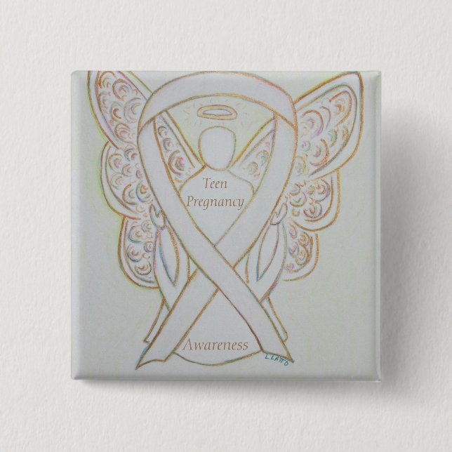 Tonåring Gravid Awareness White Ribbon Angel Pin Knapp (Framsida)
