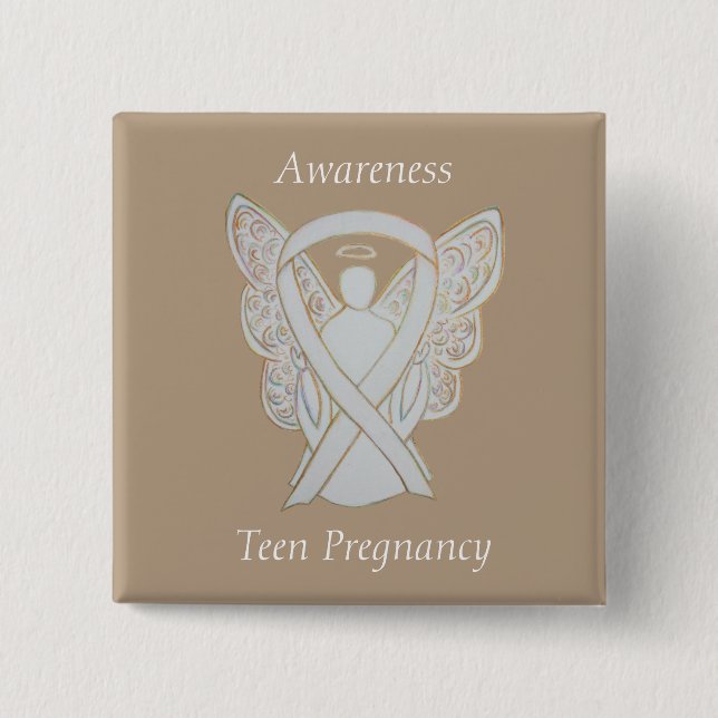 Tonåring Gravid Awareness White Ribbon Angel Pin Knapp (Framsida)