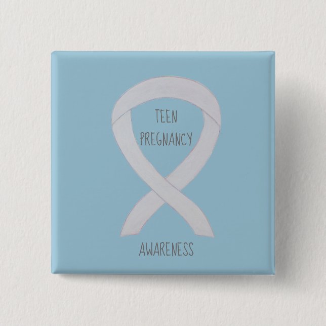 Tonåring Gravid Awareness White Ribbon Anpassnings Knapp (Framsida)