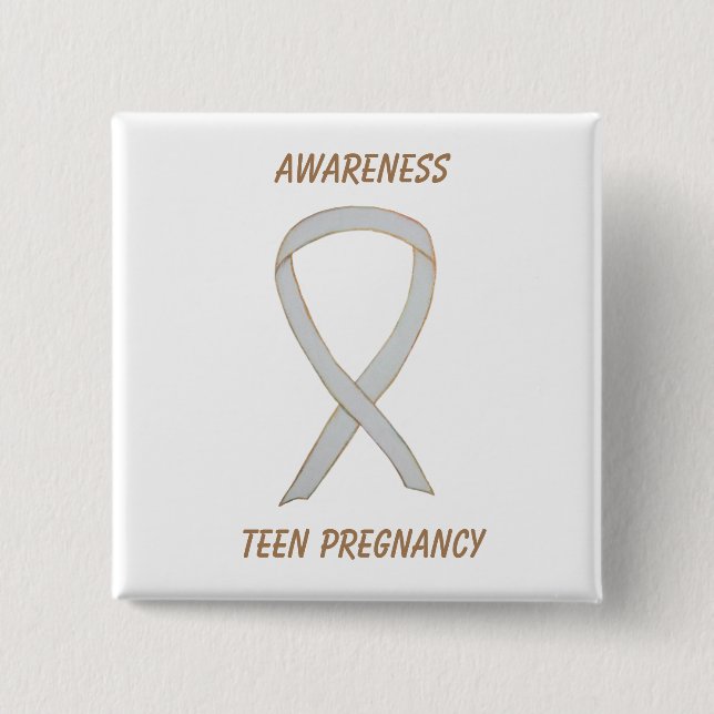 Tonåring Gravid Awareness White Ribbon Anpassnings Knapp (Framsida)