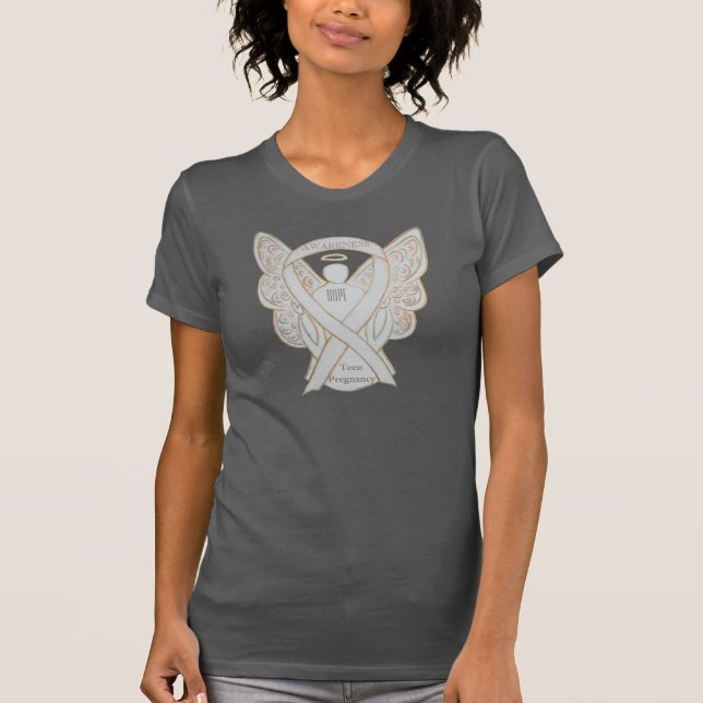 Tonåring Gravid Vit medvetenhet Ribbon Angel Shirt Tee Shirt (Framsida)
