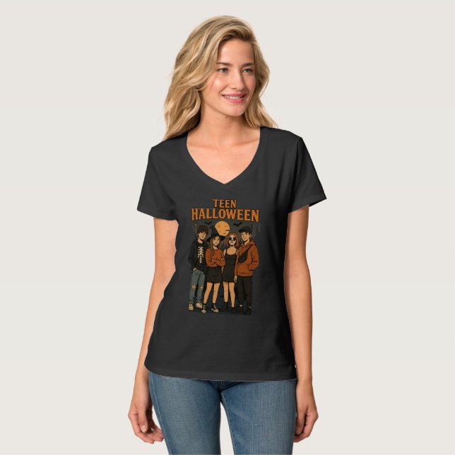 Tonåring Halloween Night Basic Långärmad T-Shirt (Hel framsida)