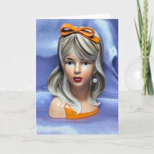 Tonåring huvud Vas Orange Bow Mid Century Modern Kort