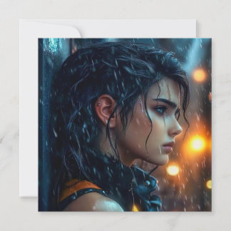 Tonåring i regnet julkort