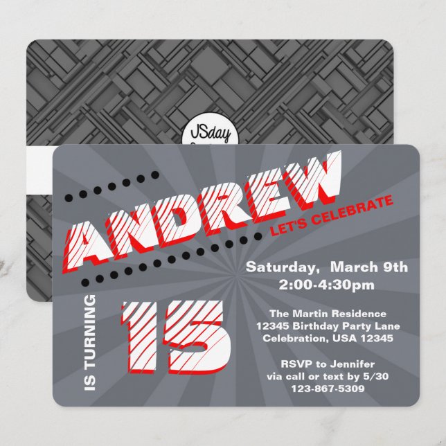 Tonåring/interpolera Graffiti Wall Birthday Boy Pa Inbjudningar (Fram/baksida)