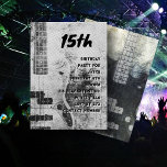 Tonåring Son Birthday Grunge Guitar Inbjudningar<br><div class="desc">Tonåring födelsedagsfest,  guitar-spelarinbjudningar. Neutralt grått-toner och grunge-design är perfekt för en tonårspojkes party. Elektrisk gitarerbakgrund med svart text. Hans ålder överst med partiinbjudningstext som är anpassad till högerna. Omvänd har också en gitarr i svartvitt. Inbjudan kommer också som en omedelbar nedladdning och kan delas upp i online.</div>