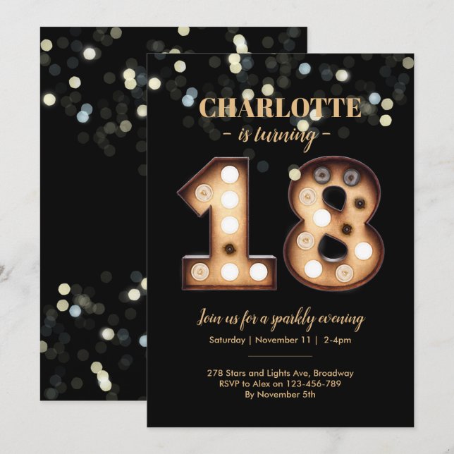 Tonåring Sparkly 18:e födelsedagsinbjudan Inbjudningar (Fram/baksida)