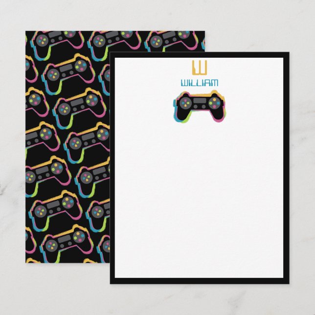Tonåring Spelande Spelare Videospel Barn Monogram Anteckningskort (Fram/baksida)