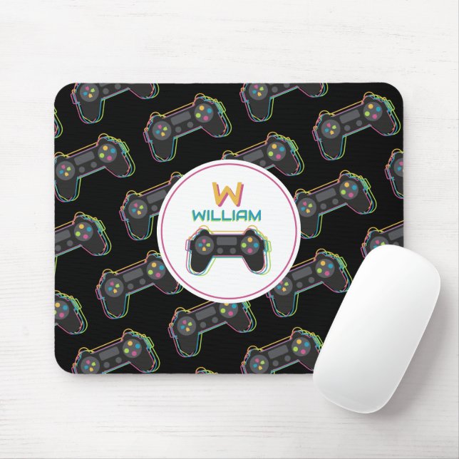Tonåring Spelande Spelare Videospel Barn Monogram Musmatta (Med mus)