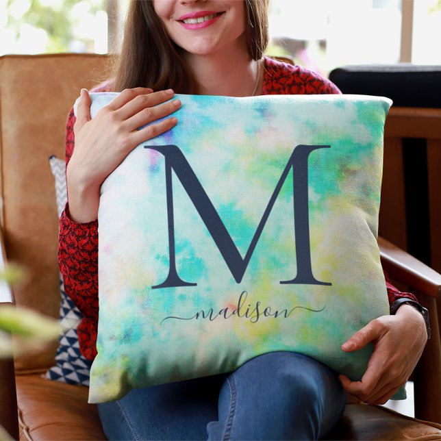 Tonåring Tie-Dye Monogram Namn Dekorativ kudde (Skapare uppladdad)
