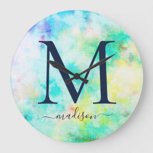 Tonåring Tie-Dye Monogram Namn Stor Klocka