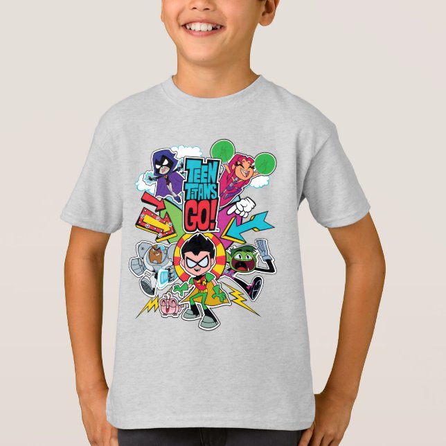 Tonåring Titans Go! | Bild för grupppil Tee (Framsida)