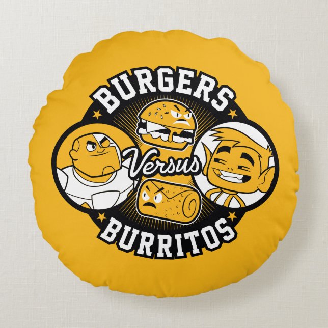 Tonåring Titans Go! | Burgers mot Burritos Rund Kudde (Framsidan)