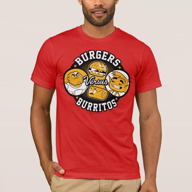 Tonåring Titans Go! | Burgers mot Burritos T-shirt (Framsida)