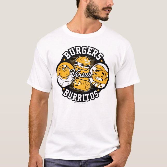 Tonåring Titans Go! | Burgers mot Burritos T Shirt (Framsida)