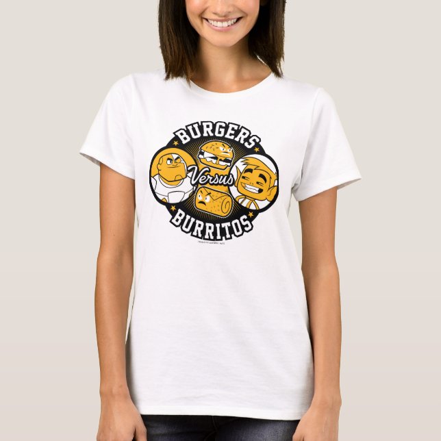 Tonåring Titans Go! | Burgers mot Burritos Tee Shirt (Framsida)