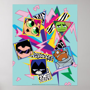 Tonåring Titans Go! Gruppkollage för Retro 90 Poster