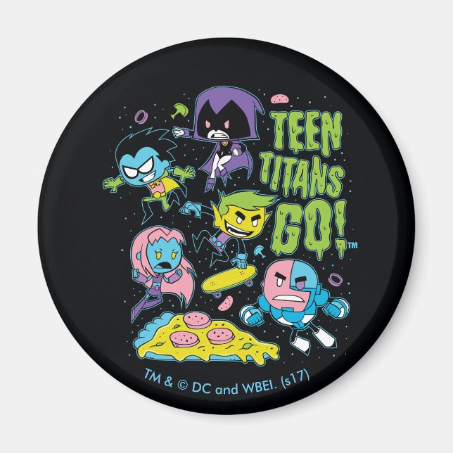 Tonåring Titans Go! | Pizza Graphic i början av 90 Magnet (Framsidan)